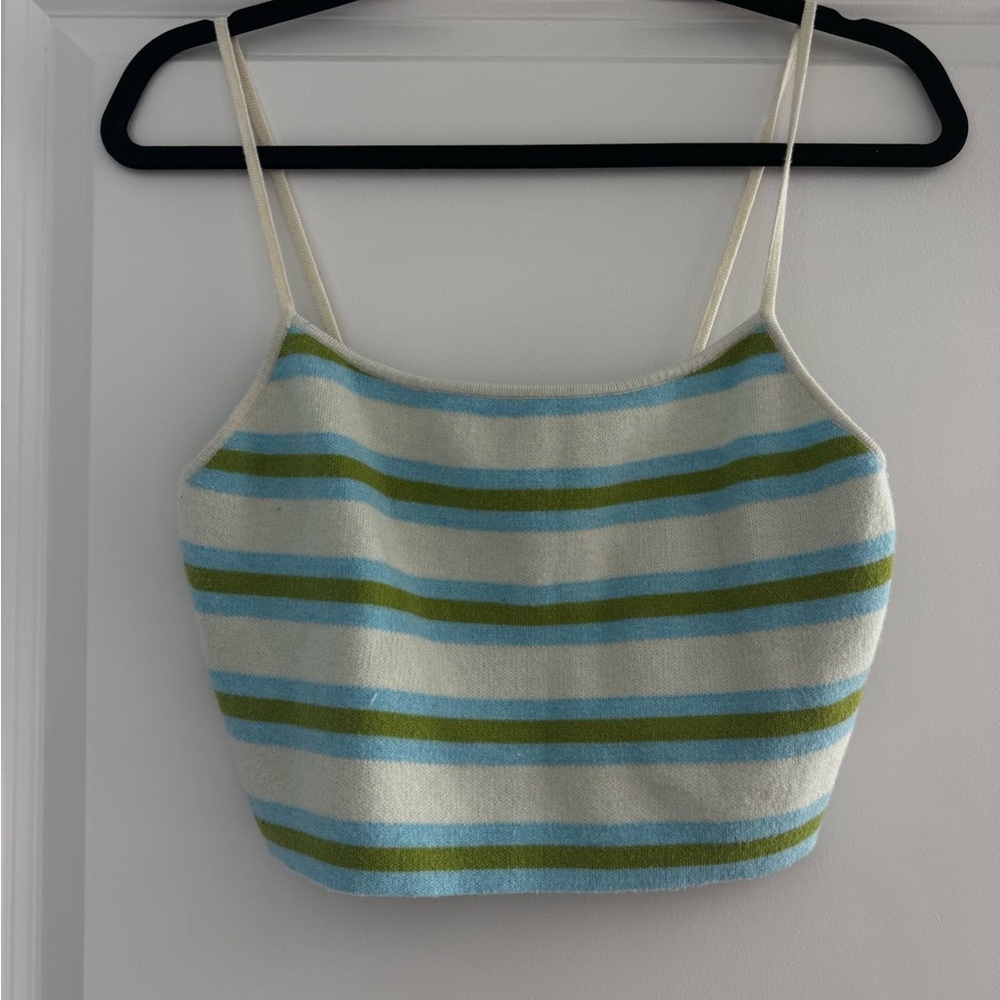 Striped Blue and Green Sweater Material Tank